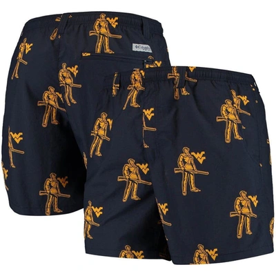 Columbia Navy West Virginia Mountaineers Pfg Backcast Ii Omni-shade Hybrid Shorts