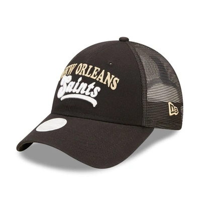 New Era Black New Orleans Saints Team Trucker 9forty Snapback Hat