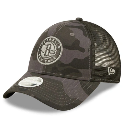 New Era Charcoal Brooklyn Nets Camo Glam 9forty Trucker Snapback Hat