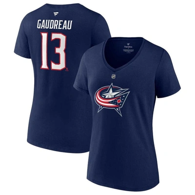 Fanatics Branded Johnny Gaudreau Navy Columbus Blue Jackets Authentic Stack Name & Number V-neck T-s