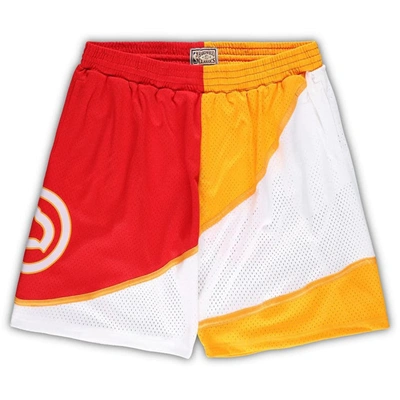 Mitchell & Ness Men's  Yellow, Red Atlanta Hawks Big And Tall Hardwood Classics Split Swingman Shorts In Yellow,red