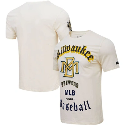 Pro Standard Cream Milwaukee Brewers Cooperstown Collection Old English T-shirt
