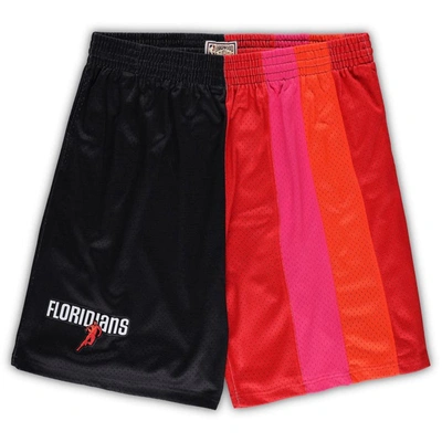 Mitchell & Ness Men's  Black, Red Miami Heat Big & Tall Hardwood Classics Split Swingman Shorts In Black,red