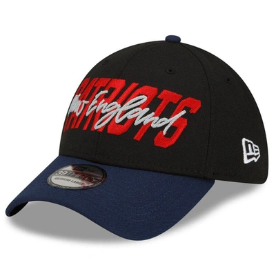 New Era Men's  Black, Navy New England Patriots 2022 Nfl Draft 39thirty Flex Hat In Black,navy