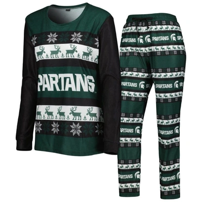 Foco Women's  Green Michigan State Spartans Ugly Long Sleeve T-shirt And Pyjama Trousers Sleep Set