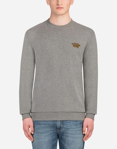 Dolce & Gabbana Cotton Sweatshirt With Patch In Gray
