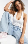 Asos Design Halter Neck Cotton Crop Top In White