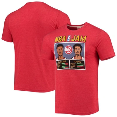 Homage Men's John Collins & Trae Young Heathered Red Nba Jam Tri-blend T-shirt