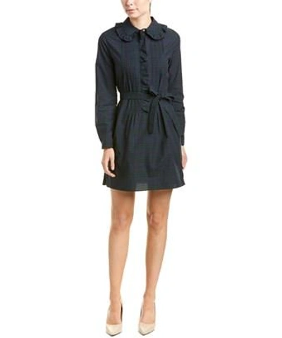 Burberry Pintuck Tartan Cotton Shirtdress In Blue