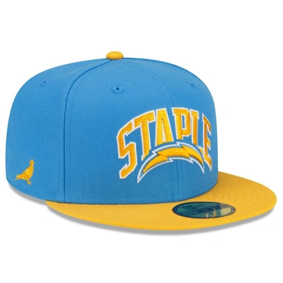 New Era X Staple New Era Powder Blue/gold Los Angeles Chargers Nfl X Staple Collection 59fifty Fitted Hat