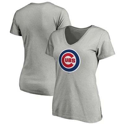 Fanatics Branded Heathered Gray Chicago Cubs Core Official Logo V-neck T-shirt In Heather Gray
