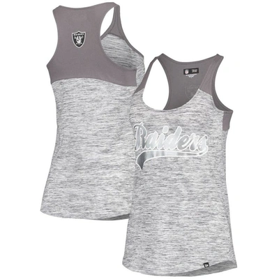 New Era Women's  Silver, Black Las Vegas Raiders Space Dye Racerback Scoop Neck Tank Top In Silver,black