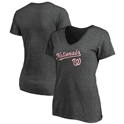 Fanatics Branded Heathered Charcoal Washington Nationals Team Logo Lockup V-neck T-shirt
