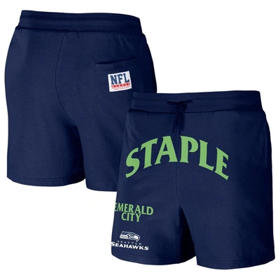 Staple Nfl X  Navy Seattle Seahawks Throwback Vintage Wash Fleece Shorts