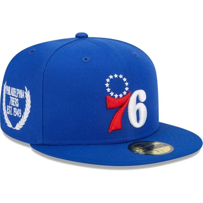 New Era Royal Philadelphia 76ers Camo Undervisor Laurels 59fifty Fitted Hat