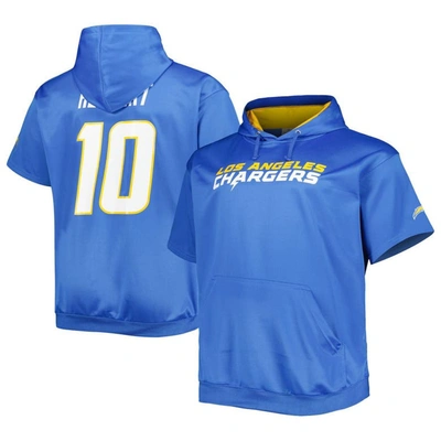Profile Men's Justin Herbert Powder Blue Los Angeles Chargers Big And Tall Short Sleeve Pullover Hoodie
