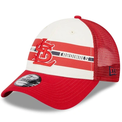 New Era Men's  White, Red St. Louis Cardinals Team Stripe Trucker 9forty Snapback Hat In White,red