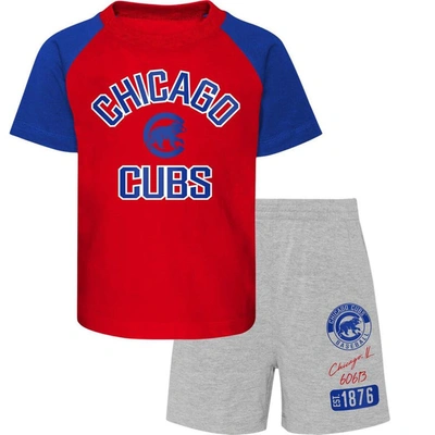Outerstuff Kids' Preschool Chicago Cubs Red/heather Grey Groundout Baller Raglan T-shirt & Shorts Set