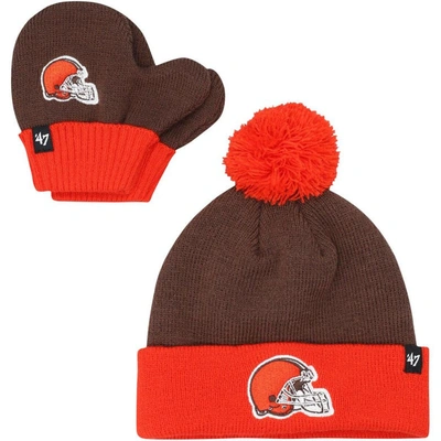 47 Kids' Toddler '  Brown/orange Cleveland Browns Bam Bam Cuffed Knit Hat With Pom & Mittens Set