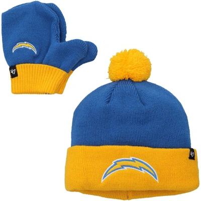 47 Brand Kids' Toddler '47  Powder Blue/gold Los Angeles Chargers Bam Bam Cuffed Knit Hat With Pom & Mittens Set