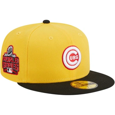 New Era Men's  Yellow, Black Chicago Cubs Grilled 59fifty Fitted Hat
