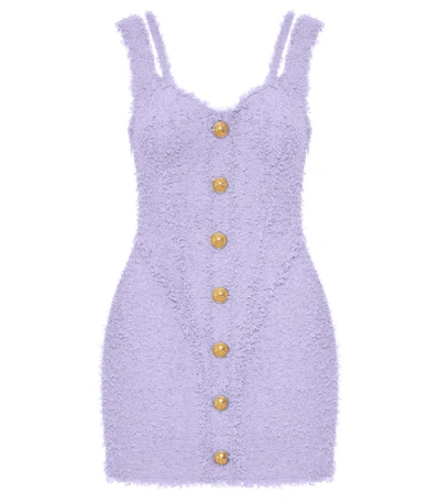 Balmain Logo Button Tweed Dress In Purple
