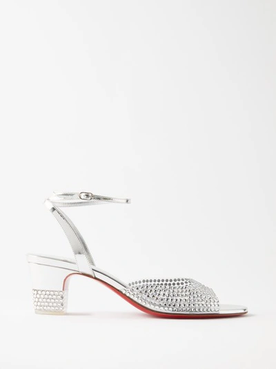 Christian Louboutin Crystal Clear Red Sole Ankle-strap Sandals In Silver