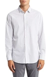 Mizzen + Main Leeward Trim Fit Tattersall Performance Button-up Shirt In White Navy Mini Grid