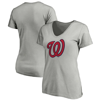 Fanatics Branded Heathered Gray Washington Nationals Core Official Logo V-neck T-shirt