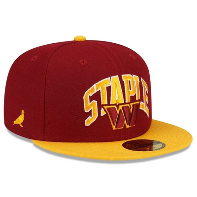 New Era X Staple New Era Burgundy/gold Washington Commanders Nfl X Staple Collection 59fifty Fitted Hat
