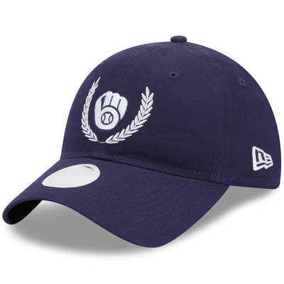 New Era Navy Milwaukee Brewers Leaves 9twenty Adjustable Hat