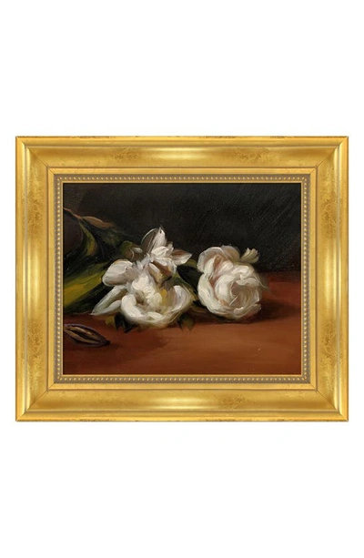 Overstock Art Branch Of White Peonies With Pruning Shears Framed Canvas Wall Art In Multi