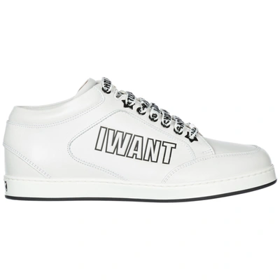 Jimmy Choo Miami Chalk Nappa Leather Sneakers With Logo Embossed Leather In White