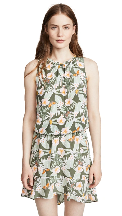 Joie Sabera Silk Floral-print Blouson Dress In Moss