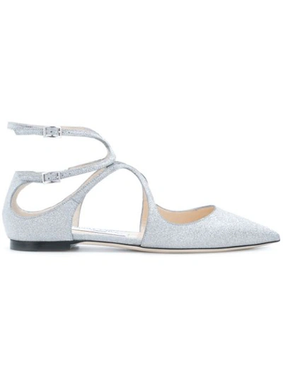 Jimmy Choo Lancer Glittered Leather Point-toe Flats In Silver