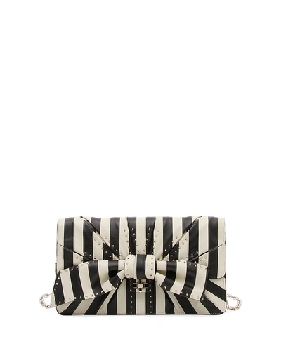 Valentino Garavani V.stripes Bow Clutch Bag In Ivory