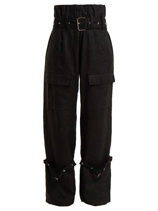 Marques' Almeida Belted Linen Cargo Trousers In Black | ModeSens