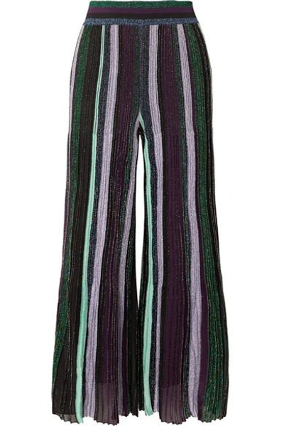 Missoni Striped Metallic Stretch-knit Wide-leg Pants In Purple