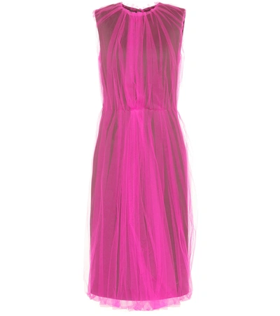 Prada Jersey Pleated Tulle Overlay Dress, Pink/gray