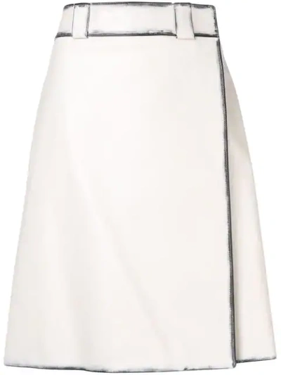 Prada Distressed Leather A-line Skirt In White