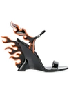 Prada 110 Patent-leather Wedge Sandals In Black
