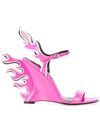 Prada Neon Patent-leather Wedge Sandals In Pink