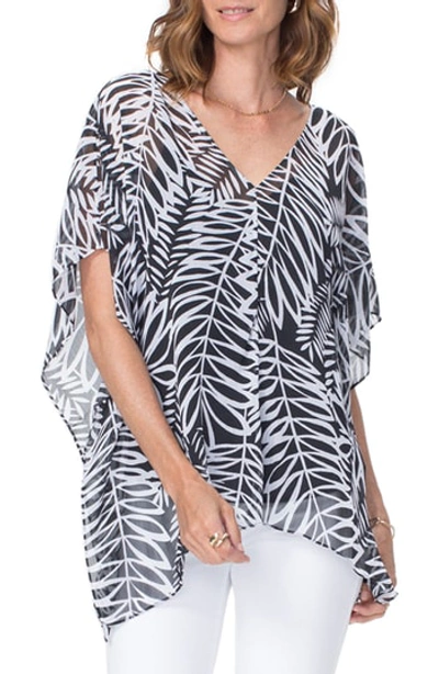 Nydj Printed Chiffon Caftan In 29 Palms Black