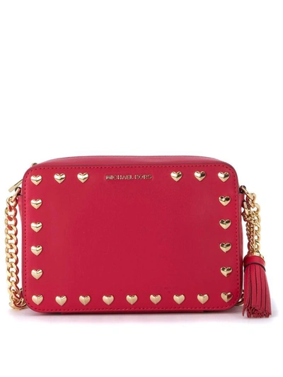 Michael Kors Ginny Ultrapink Leather Shoulder Bag With Hearts In Rosa