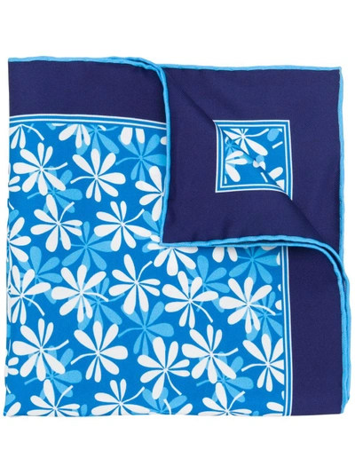 Kiton Floral Print Scarf - Blue