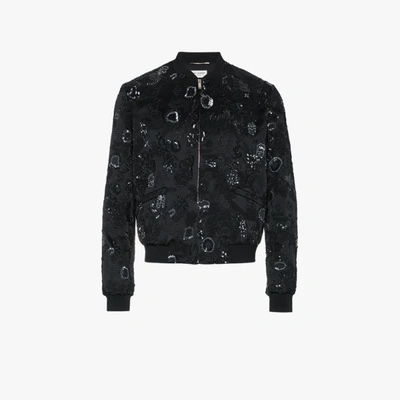 Saint Laurent Sequin Embroidered Bomber Jacket In Black