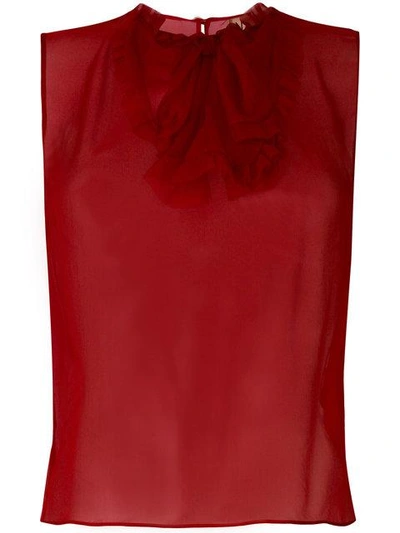 N°21 Nº21 Ruffle Bib Sheer Blouse - Red