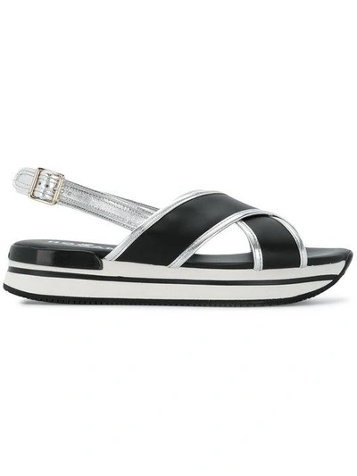 Hogan Crossover Flatform Sandals In Black