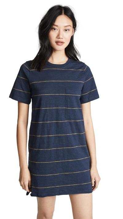 Knot Sisters Sunset Stripe T-shirt Dress In Navy Mustard Mini Stripe