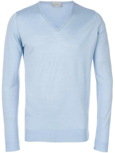 John Smedley Long-sleeve V-neck Sweater - Blue In Blue